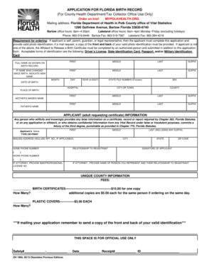 Intuit dd form - Mailing address: Florida Department of Health in Polk County office of Vital Statistics