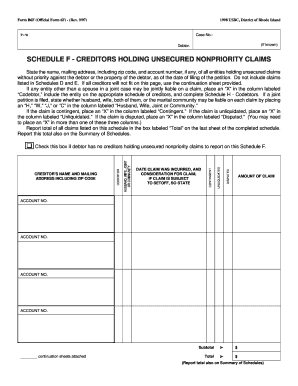 US Bankruptcy Schedule F Form