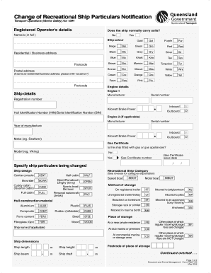 Change of Recreational Ship Particulars Notification