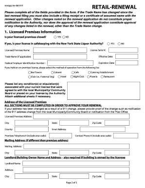 New York State Liquor Authority Retail Renewal Application