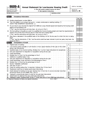 Form 8609-A Annual Statement for Low-Income Housing Credit