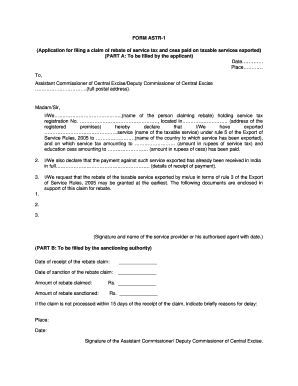 Service Tax Rebate Claim Form