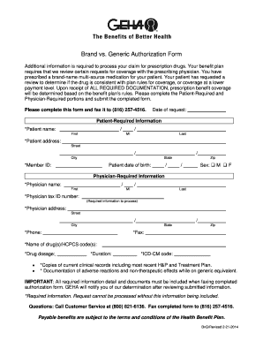 Brand vs. Generic Authorization Form