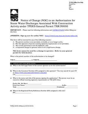 Notice of Change for Storm Water Discharges