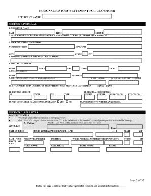 Houston Police Department Personal History Statement