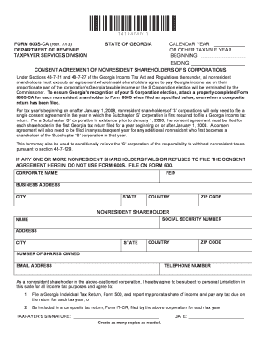 Georgia Form 600S-CA Nonresident Shareholder Consent Agreement