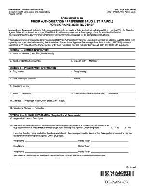 Wisconsin Prior Authorization Form for Migraine Agents