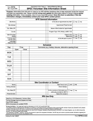 IRS Volunteer Site Information Sheet