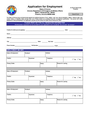 Arizona Employment Application Form