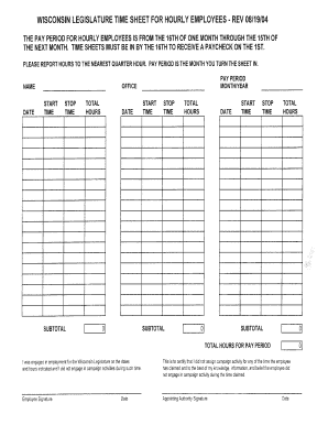 WISCONSIN LEGISLATURE TIME SHEET FOR HOURLY EMPLOYEES - REV - legis wisconsin