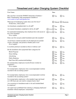 Timesheet and Labor Charging System Checklist