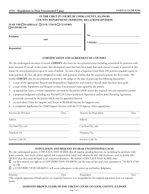Stipulation to Hear Uncontested Cause