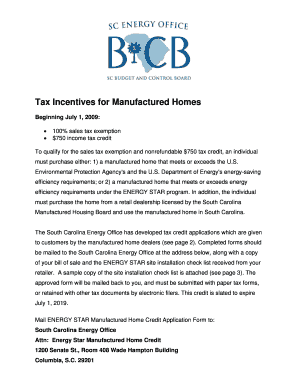 South Carolina Energy Star Manufactured Home Credit Application