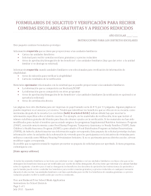 Solicitud de comidas escolares gratuitas o a precio reducido