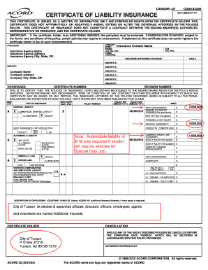 Certificate of Liability Insurance