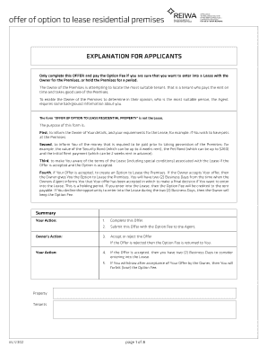 Offer of Option to Lease Residential Premises