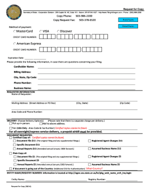 Oregon Business Document Copy Request