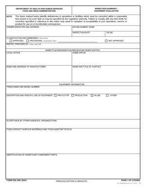 FDA Equipment Evaluation Form