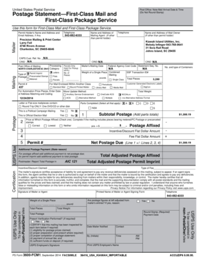 USPS Postage Statement Form 3600-FCM1