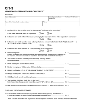 New Mexico Corporate Child Care Credit Form