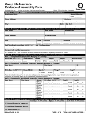Group Life Insurance Evidence of Insurability Form
