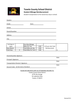 Tooele County Student Mileage Reimbursement Form