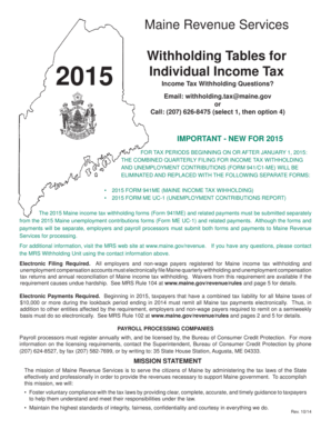 Fillable Online maine Withholding Tables for 2015 Individual Income Tax ...