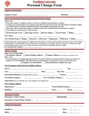 Fordham University Personal Change Form
