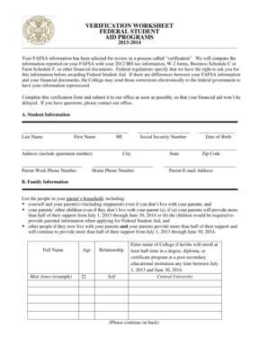 FAFSA Verification Worksheet