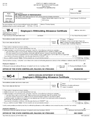 IRS Form W-4 and NC-4 Employee Withholding Allowance Certificate