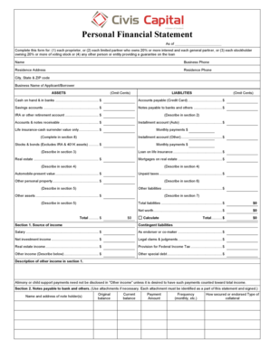 Personal Financial Statement Form