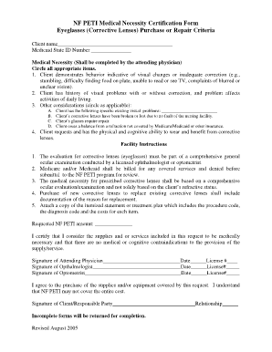 NF PETI Medical Necessity Certification Form