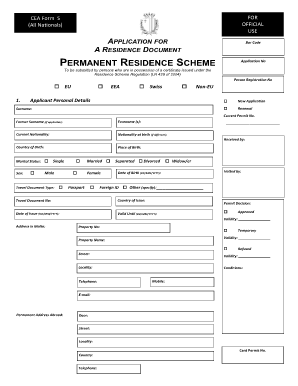 Malta Permanent Residence Application Form