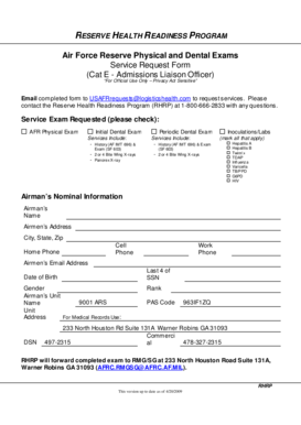 Air Force Reserve Physical and Dental Exam Request Form