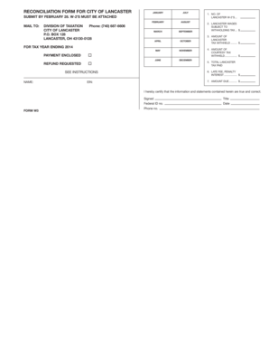 City of Lancaster W-2 Reconciliation Form