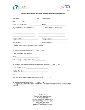 TRICARE Non-Network Psychologist Application