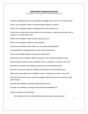 Employment Reference Questions Form
