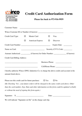 Credit Card Authorization Form
