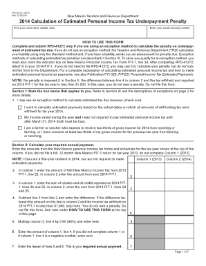 New Mexico Estimated Tax Penalty Calculation Form