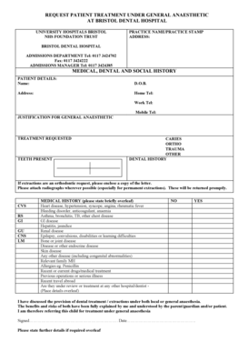Request Patient Treatment Under General Anaesthetic