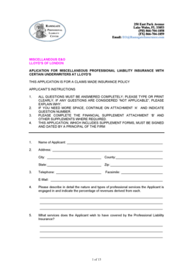 Miscellaneous Professional Liability Insurance Application