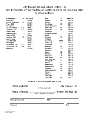 Ohio City Income and School District Tax Withholding Form