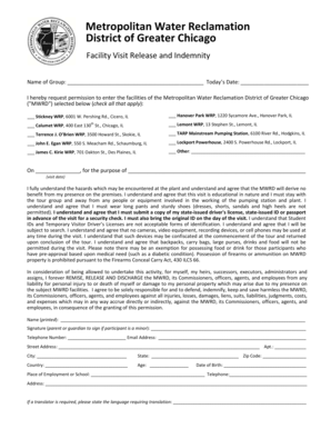 Facility Visit Release and Indemnity Agreement
