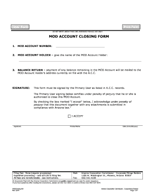 Arizona MOD Account Closing Form
