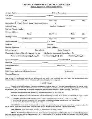 Central Hudson Residential Service Application