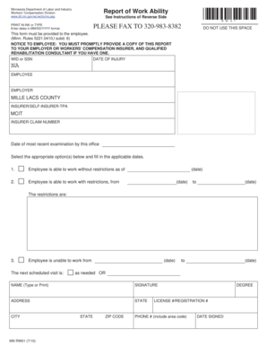 Minnesota Workers Compensation Report of Work Ability