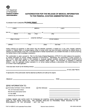 Authorization for Release of Medical Information to FAA