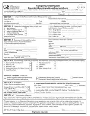 College Insurance Program Dependent Beneficiary Form