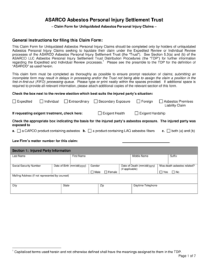ASARCO Asbestos Personal Injury Claim Form