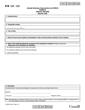 Canada Business Corporations Act Form 22 Annual Return